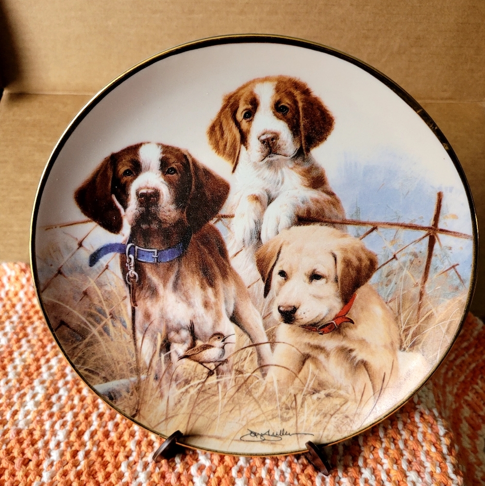 Franklin Mint Decorative Plate with Puppies Design